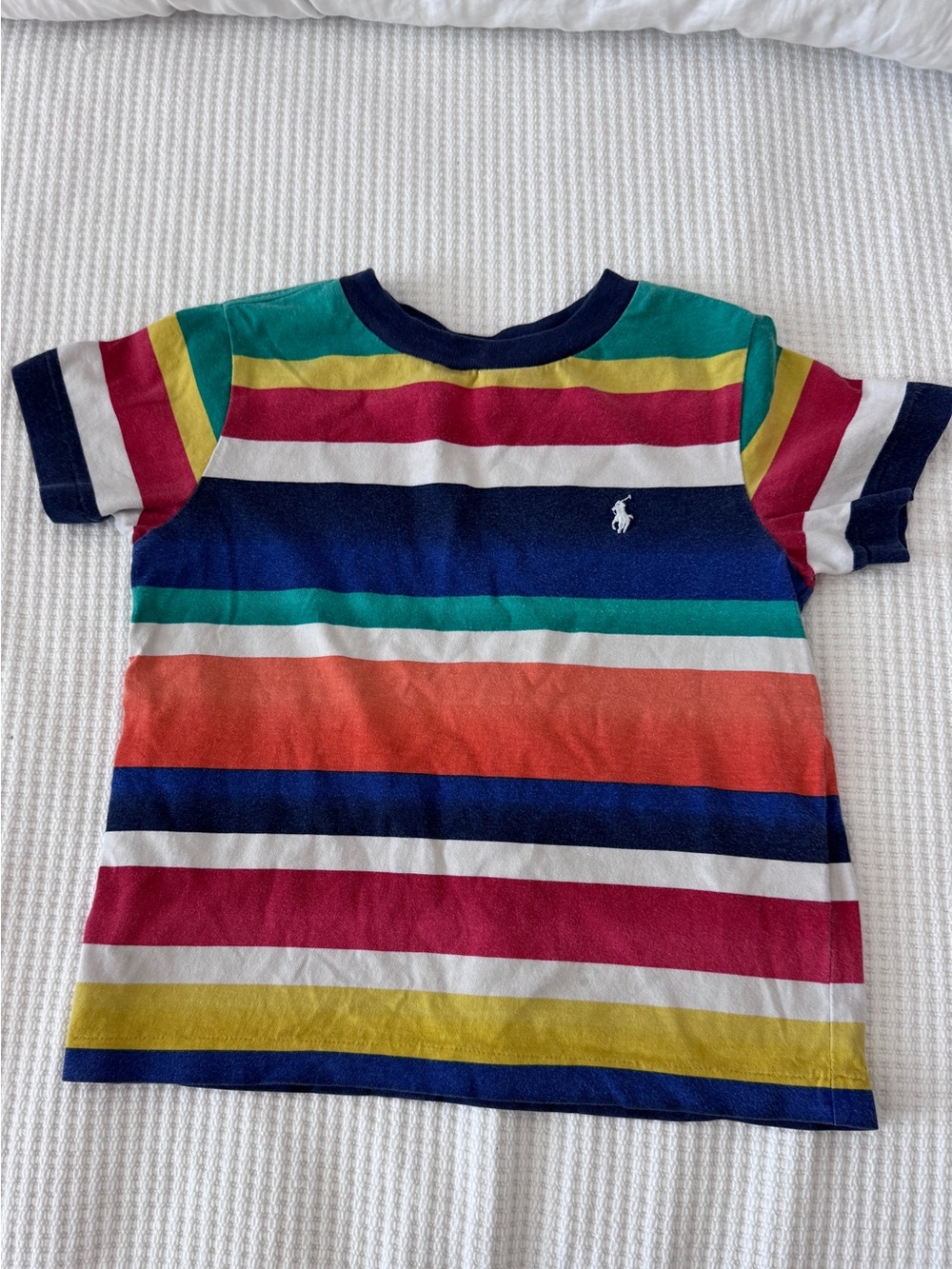 Ralph Lauren Kids Rainbow Stripe Tee in Navy, Red, Yellow, Green, Teal, White
